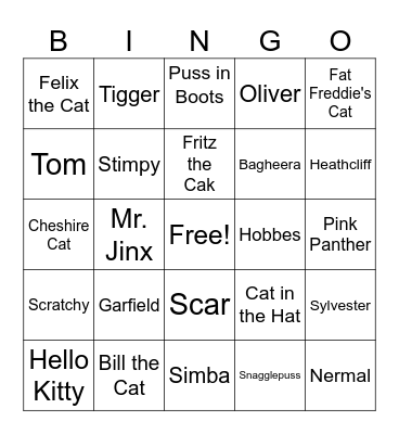 Cartoon Cat Bingo Card