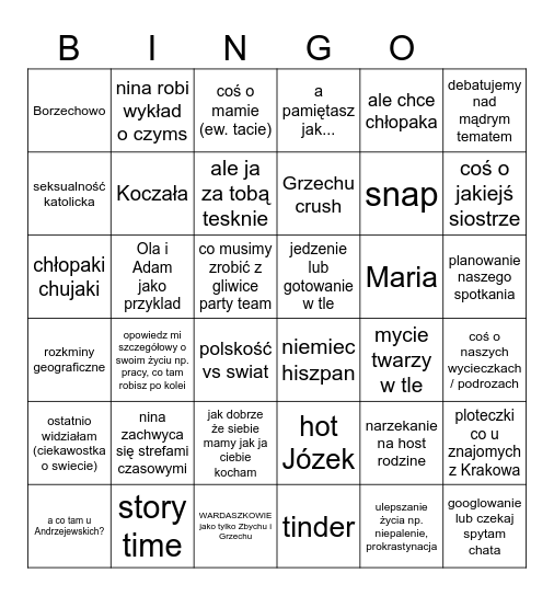 rozmowy niny i mai Bingo Card