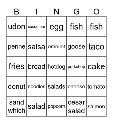 food Bingo Card