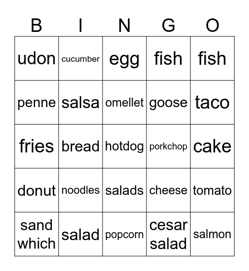 food Bingo Card