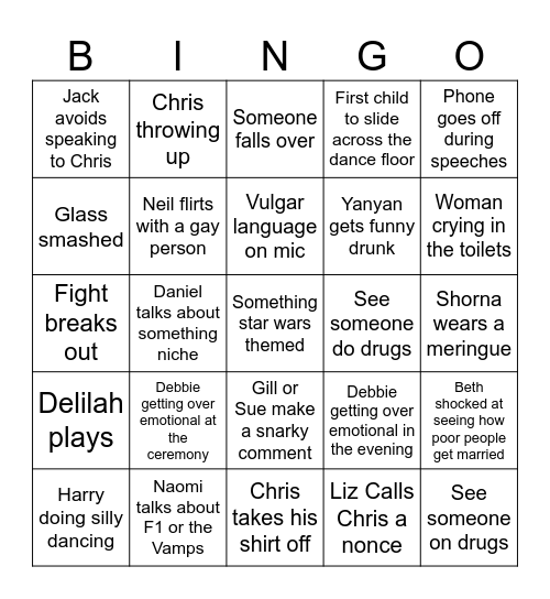 Wedding bingo Card