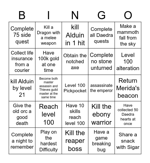 SkyrimBingo//test Bingo Card