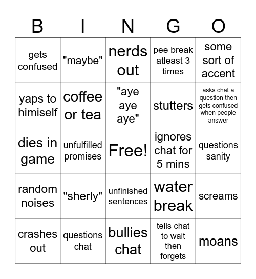 Boosfingo Bingo Card