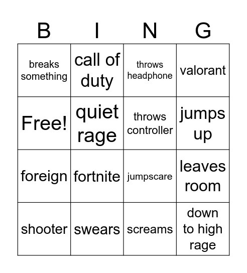 rage bingo Card