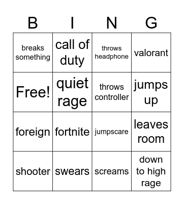 rage bingo Card