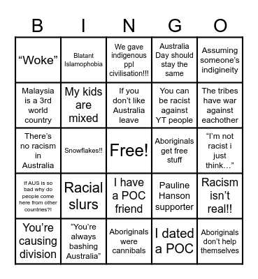 Bigot Bingo Card