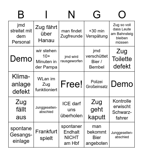 Bahn+Stammtisch Bullshit Bingo Card