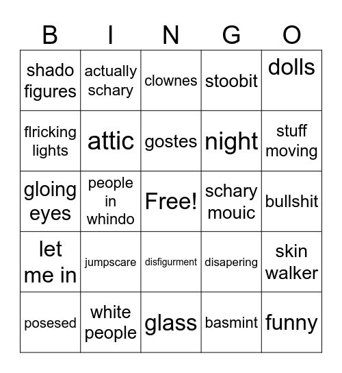 horror Bingo Card
