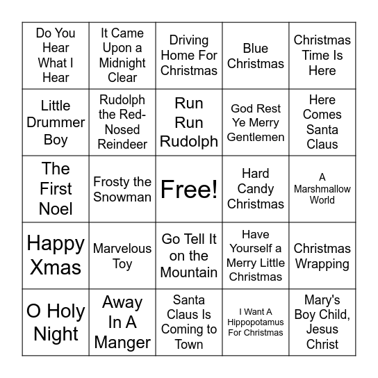 MERRY CHRISTMAS Bingo Card