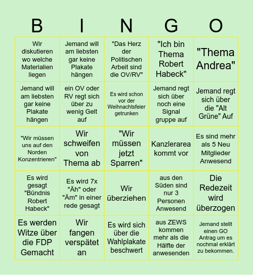 KMV Haushalts Bingo Card