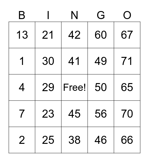 #4 Bingo Card