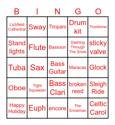 Lichfield Concert Band's Christmas Bingo Card