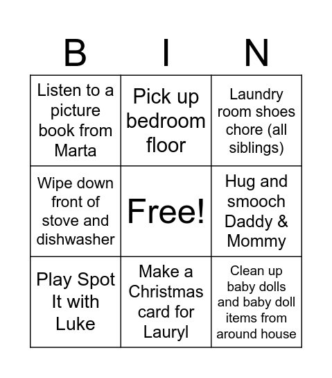 Mary Bingo Card