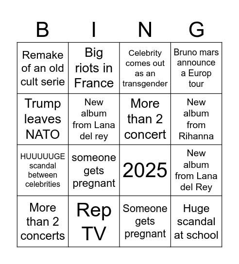 Bingo 2025 Bingo Card