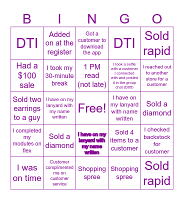 CLAIRE’S Bingo Card