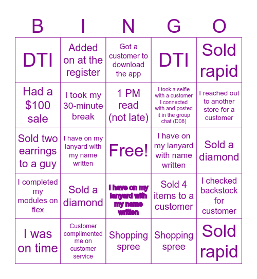 CLAIRE’S Bingo Card