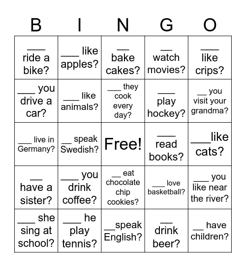 DO/DOES Bingo Card