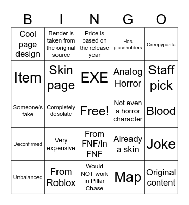 Pillar Chase 2 Fanon ideas Bingo Card