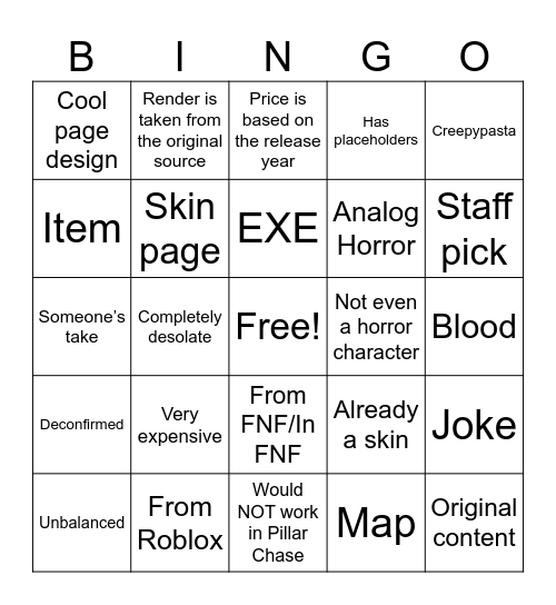 Pillar Chase 2 Fanon ideas Bingo Card