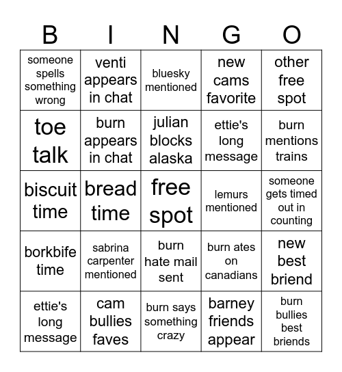 Biscord Bingo Card