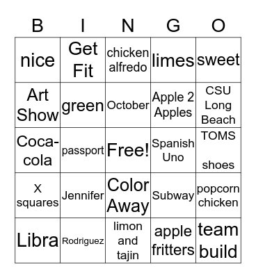 We'll Miss You ! Bingo Card
