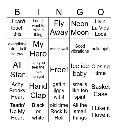 Music Bingo Card