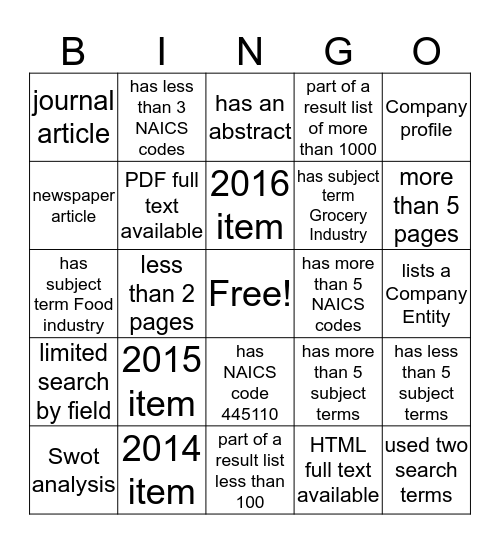 Business Source Complete Bingo Card