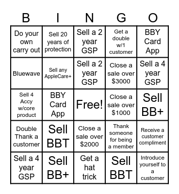 Sales Floor Bingo Card