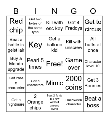 Fnaf world bingo 2 Bingo Card
