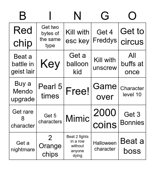 Fnaf world bingo 2 Bingo Card