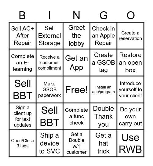 Geek Squad Bingo Card