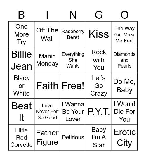 George, Michael, Prince Bingo Card