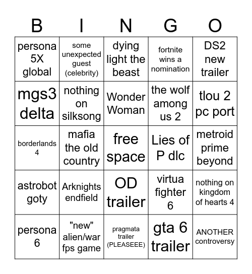 Untitled Bingo Card