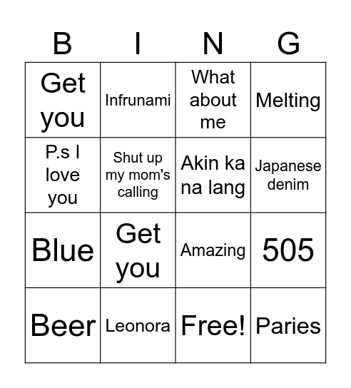 Best songs Bingo Card