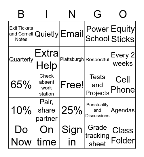 CCR Week 1 BINGO Review Bingo Card