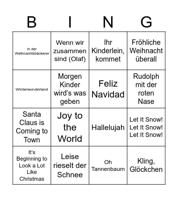 Weihnachtslieder Bingo Card