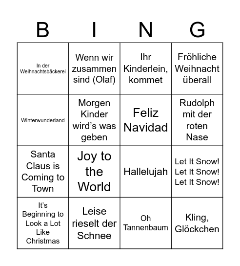 Weihnachtslieder Bingo Card