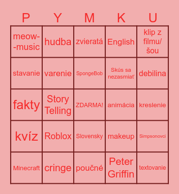 YT Shorts Bingo Card