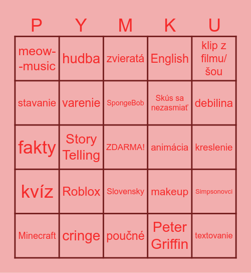 YT Shorts Bingo Card