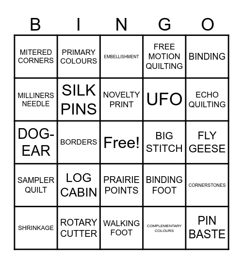 MUDSOCK QUILTERS GUILDQuilt Bingo Card