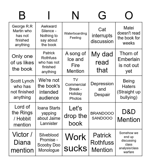 Book Club Bingo Card