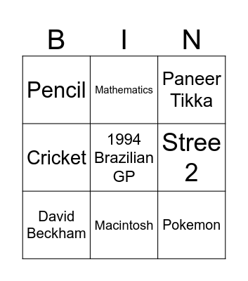 Untitled Bingo Card