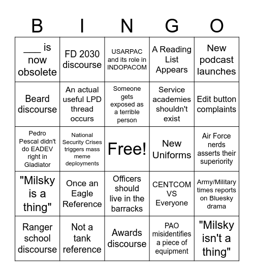 Has mil twitter made it to milsky yet Bingo Card