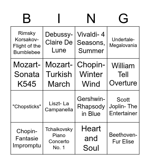 Classical Music Bingo Card