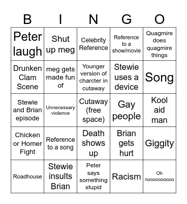 Family Guy Bingo Card