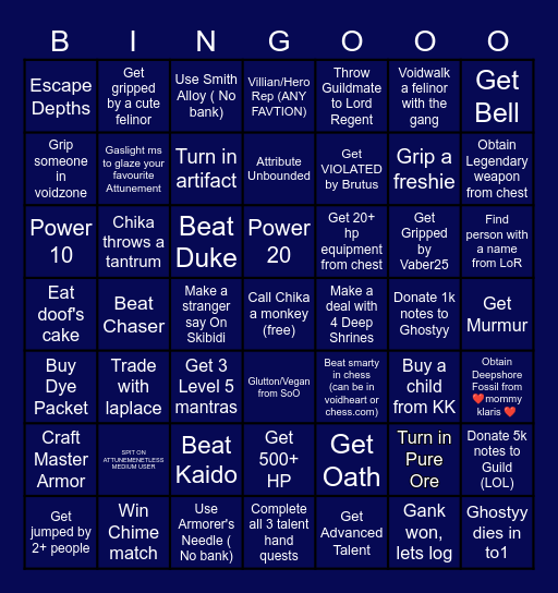 Unlimited Sus Works Bingo Card