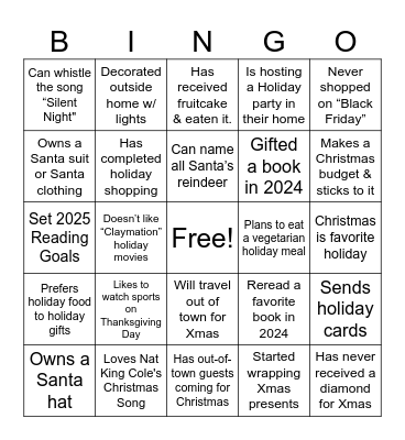 Jingle Mingle Bingo Card