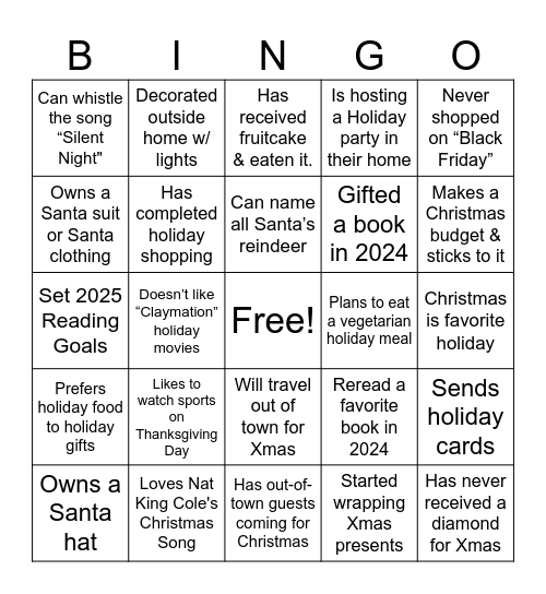 Jingle Mingle Bingo Card
