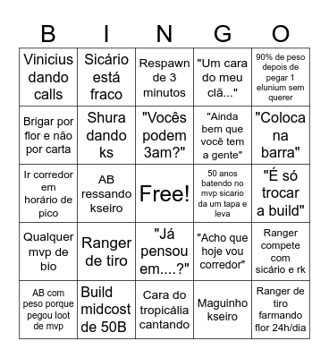 Bingo do Gatilho: corredor edition Bingo Card