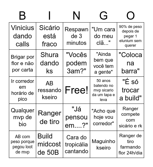 Bingo do Gatilho: corredor edition Bingo Card